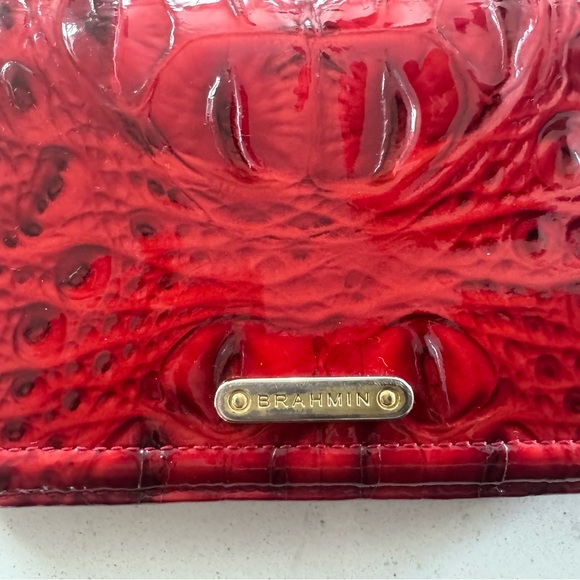 Brahmin Red Croc Embossed Leather Wristlet- Worn Hardware - Picture 3 of 6